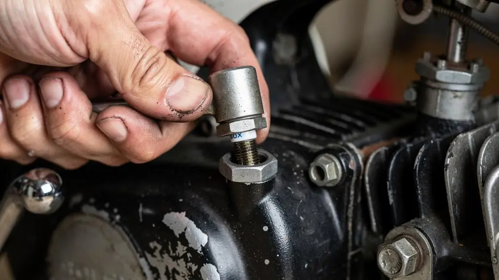 Main retirant la bougie d'allumage d'un moteur de Solex 3800 avec une clé à bougie